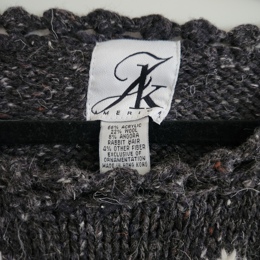 Anne Klein Charcoal and Cream Fair Isle Cable-Knit Sweater - Picture 2 of 7